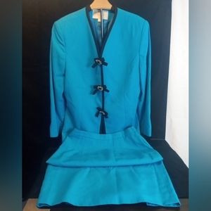 Vtg IVANA TRUMP Bow Detail Blazer Jacket & Skirt Set